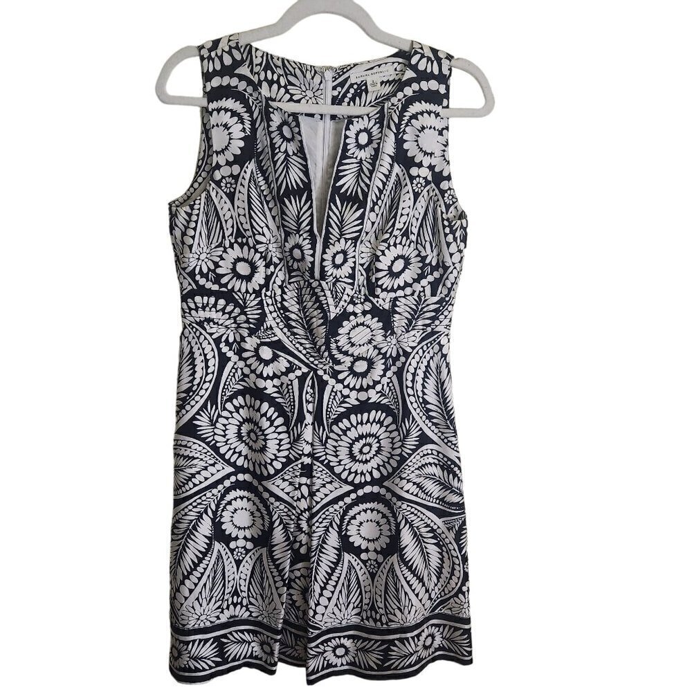 Banana Republic Black White Floral 100% Silk Sleeveless Sheath Dress Size 8